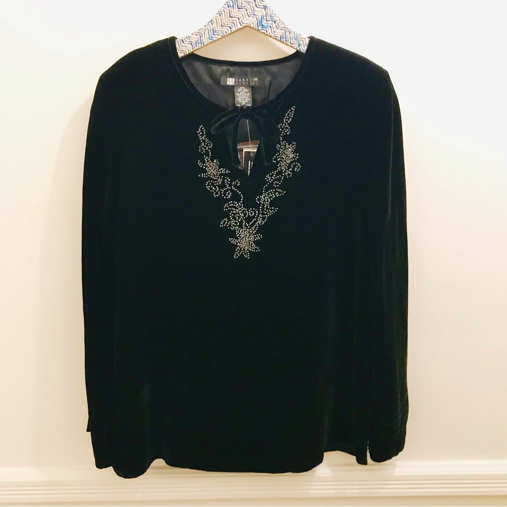 NWT Carole Little Velvet Top medium beaded silk